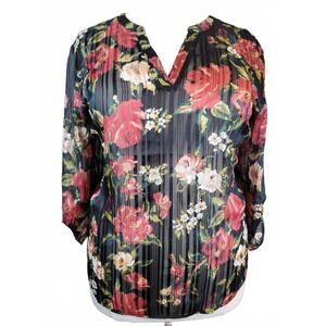 Maurices NEW  Black Floral Metallic Sheer 3/4th Sleeve Blouse Plus Size 3X